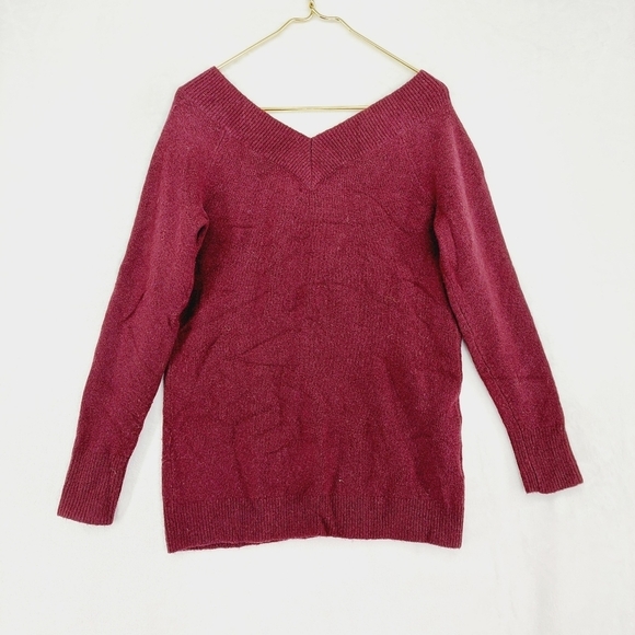 LOFT Burgundy Red V Neck Knit Cozy Winter Basic Sweater P4221 - Picture 4 of 7